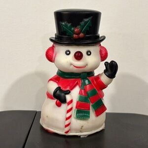 Vintage Grand Prix Rubber Blinking Nose Illuminated Snowman Holiday Decor 70S